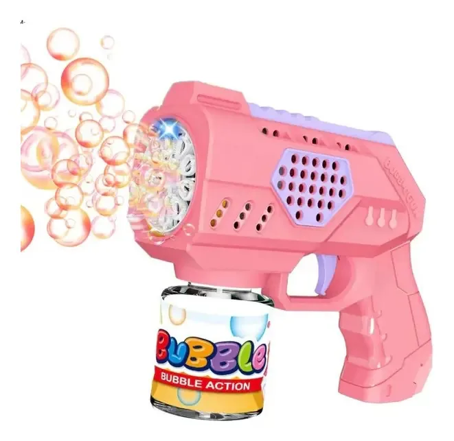 Pistola Lança Bolha de Sabão Rosa com Luz Mercadoronline - Inclui Líquido