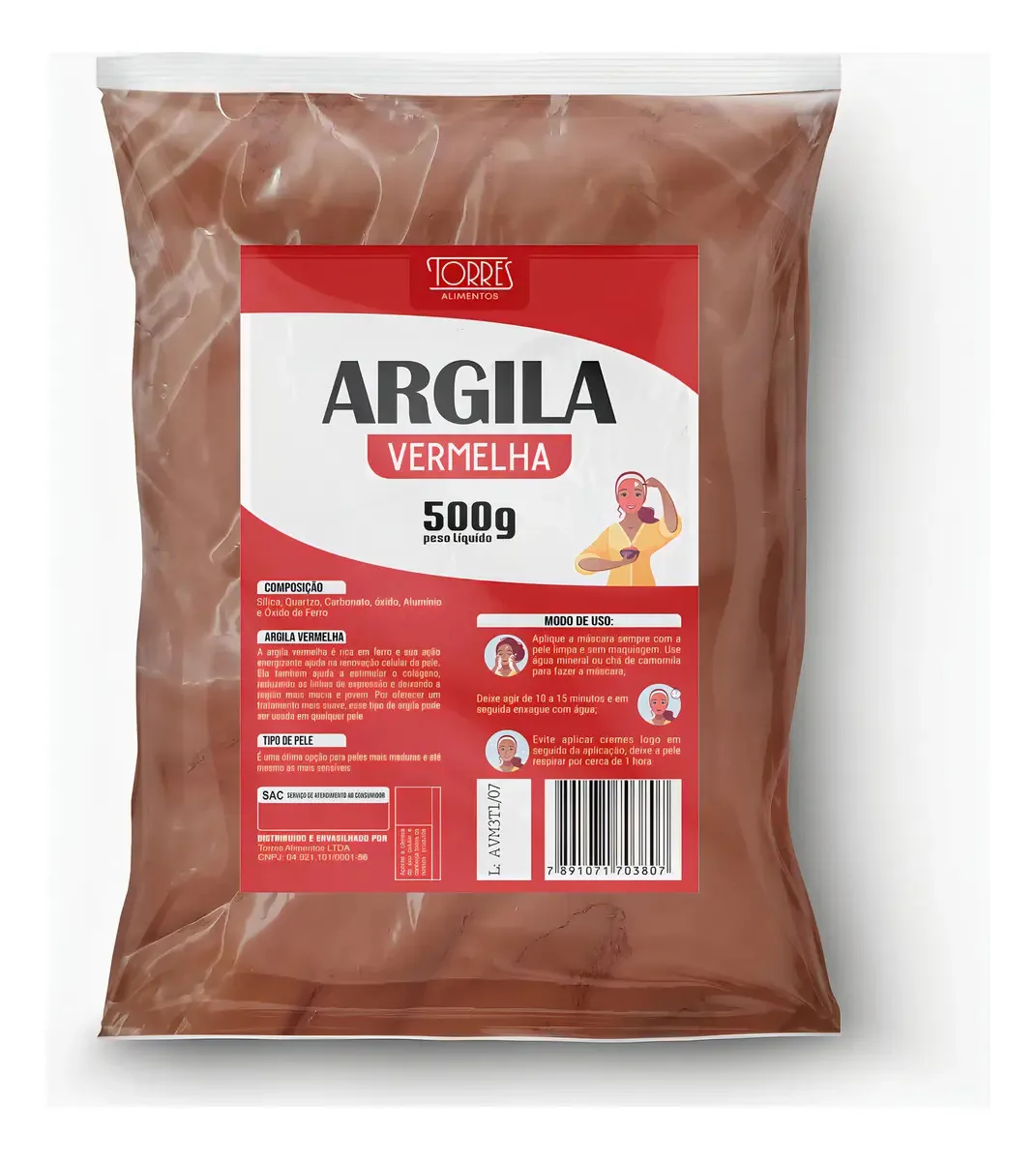 Argila Vermelha Torres 500g - Máscara Para O Rosto Tipo De Pele Sensível