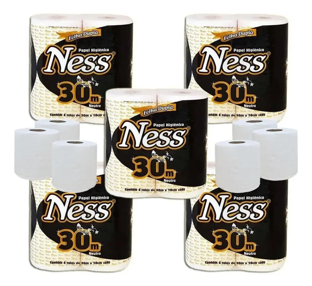 Papel Higiênico Ness Folha Dupla 30x10 30m Kit 5