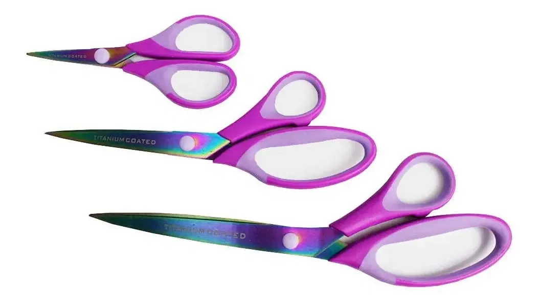 Kit 3 Tesouras Costura Artesanato Scissors Lâmina Titânio Roxo