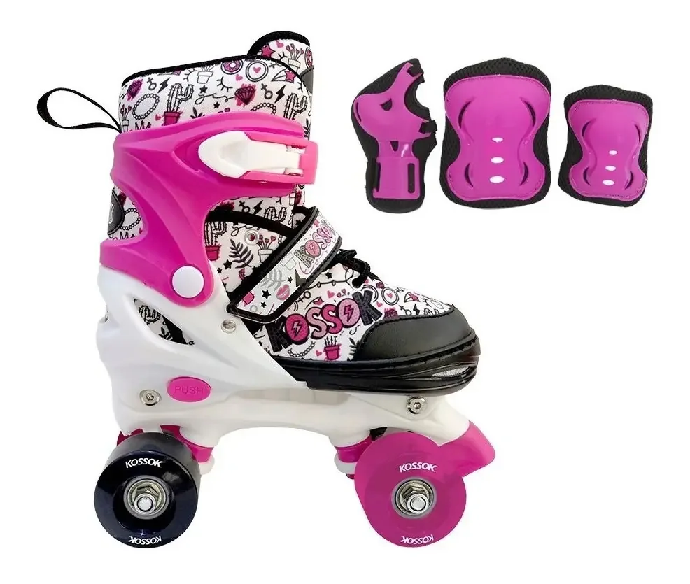 Patin Rollers Kossok R01076 Rodas de silicone Rulem Abec-9 Cor Magenta Skate Tamanho Xs (27-30)