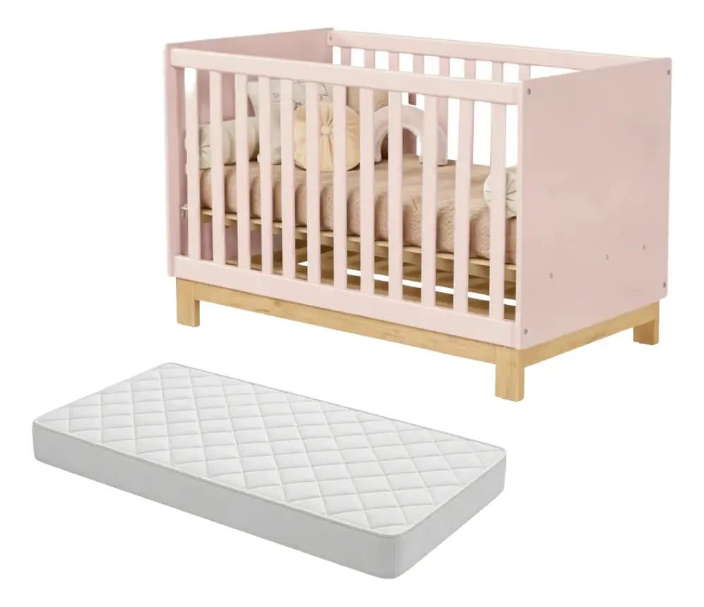Berço 2 Em 1 Americano Vira Mini Cama Blue Moby Para Quarto Do Bebê Com Colchão - Cor Rosa Acetinado