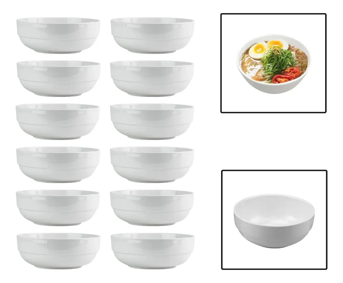 Kit 12 Tigelas Bowl 1150ml Melamina Cumbuca Sopa Salada