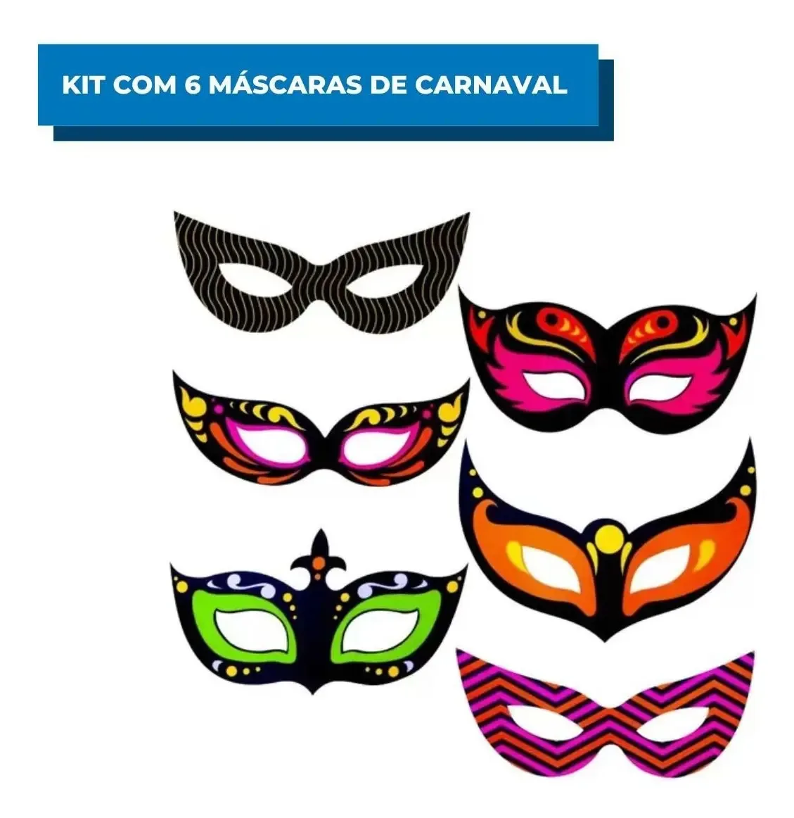 Kit Com 6 Máscaras Gatinha Neon Festas Carnaval Comemorações