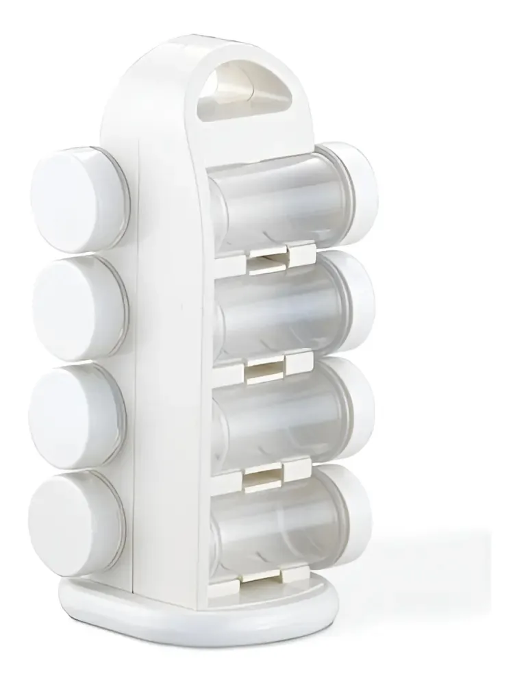 Porta Temperos Condimentos Com Suporte Giratório 8 Potes Cor Branco