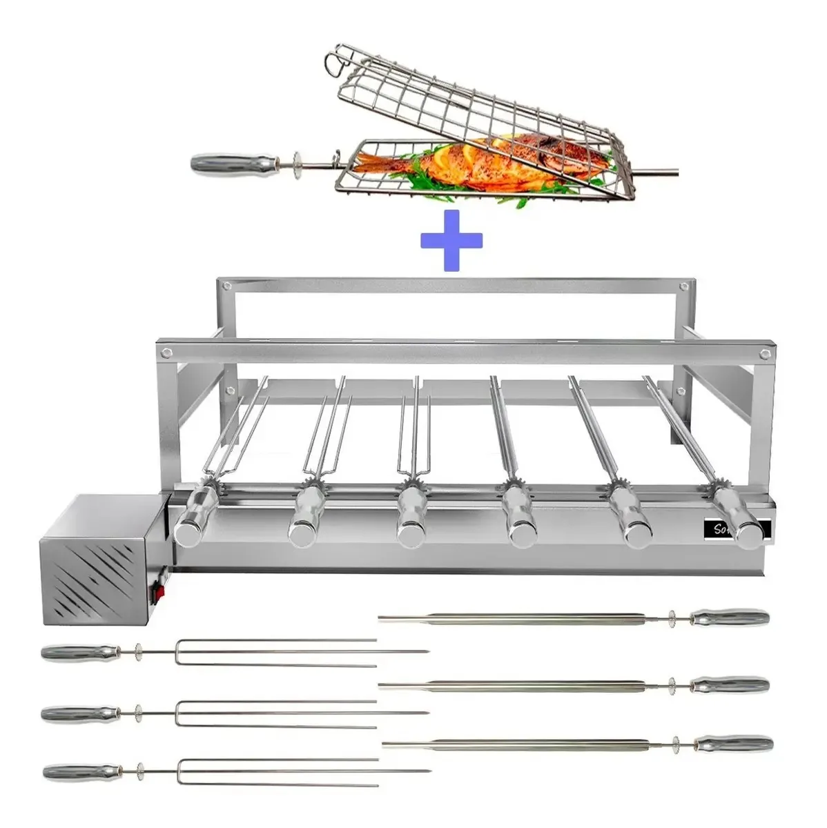 Churrasqueira Giratória Soft Grill Inox com 6 Espetos e Grelha