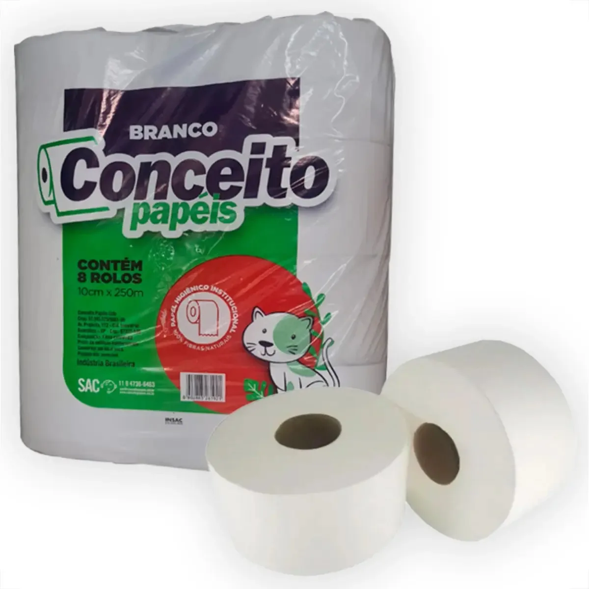 Papel Higiênico Conceito Papeis Folha Simples Kit 8 Unidades FS-250 Metros