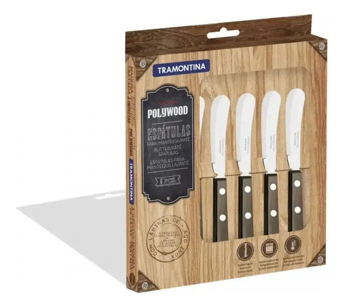 Conjunto De Espátulas Para Manteiga E Patê Tramontina Polywood C/ 6 Peças 23x190x240 Mm Castanho E I