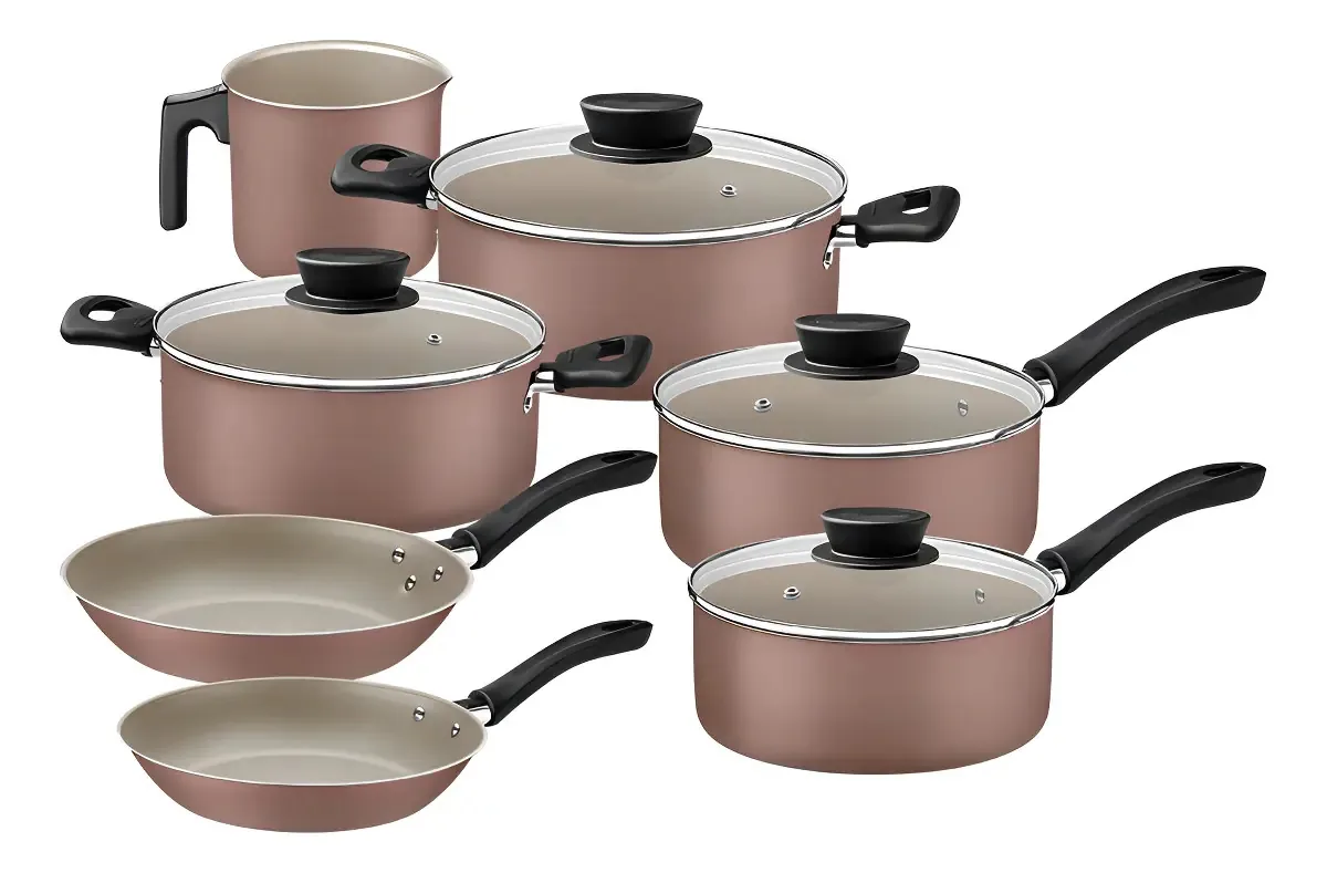 Jogo Panelas Alum 7pc Linz Marrom Sortidos De Aluminio Com Revestimento Antiaderente