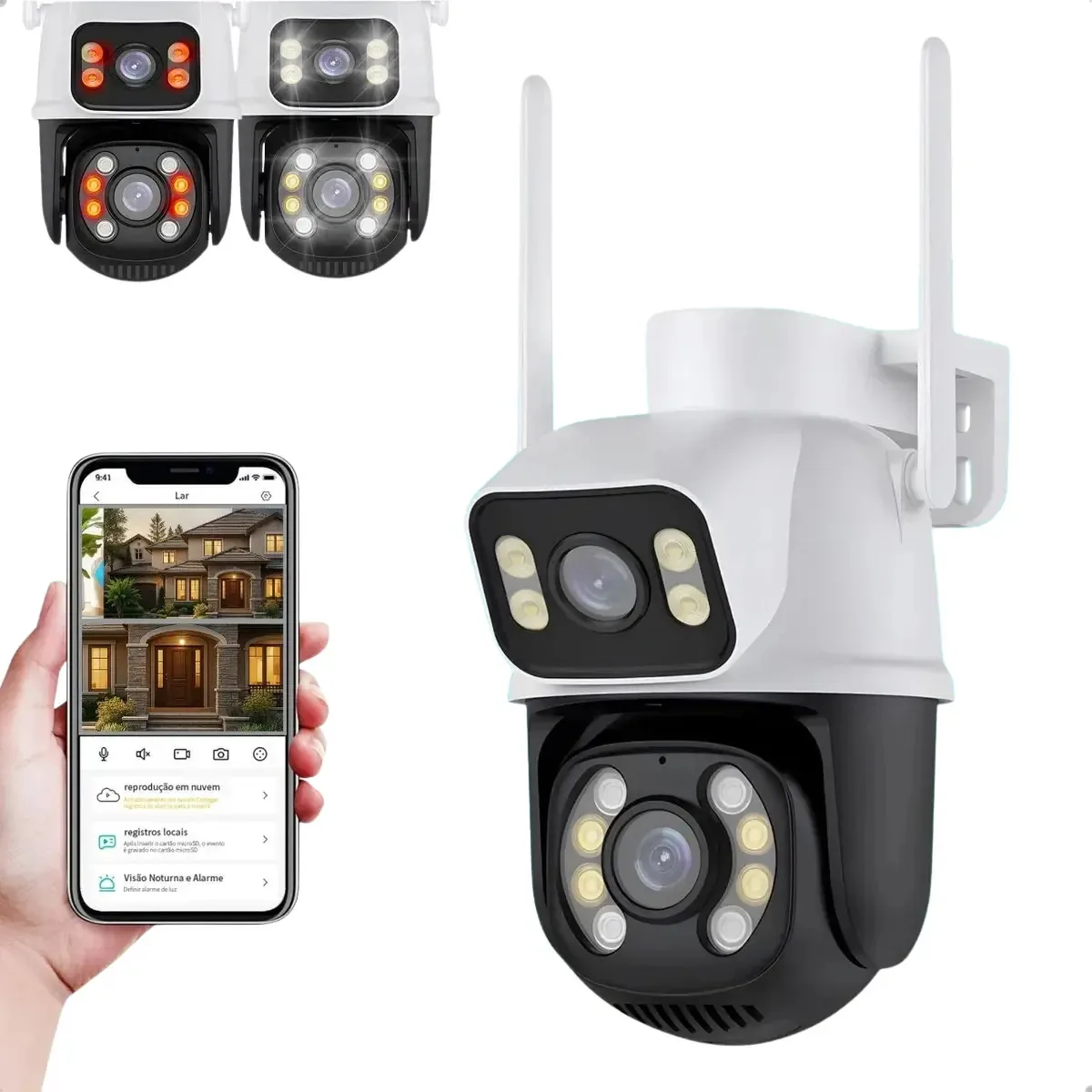 Camera Seguranca Wifi Externa Icsee Sistemas Monitoramento Prova D'agua Lente Dupla Alarme Controle App Armazenamento Nuvem