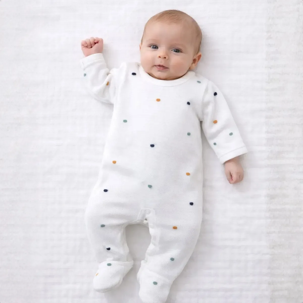 Roupas De Bebê Macacão Tricô Infantil Poá Menino Menina Branco 0-1 M