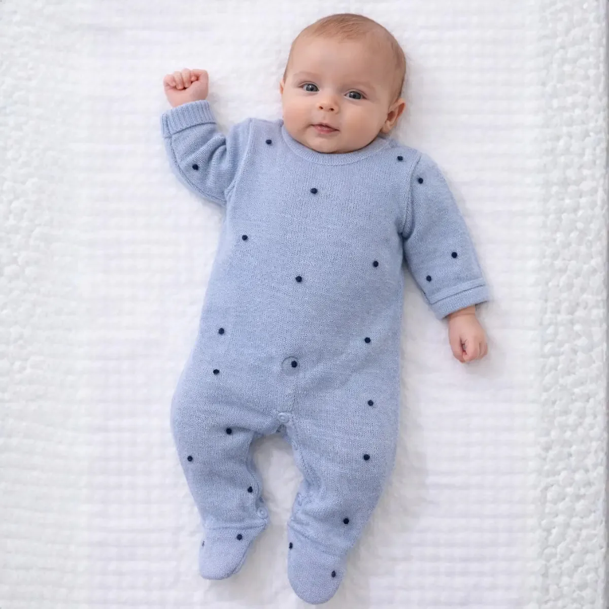 Roupas De Bebê Macacão Tricô Infantil Poá Menino Azul 0-1 M