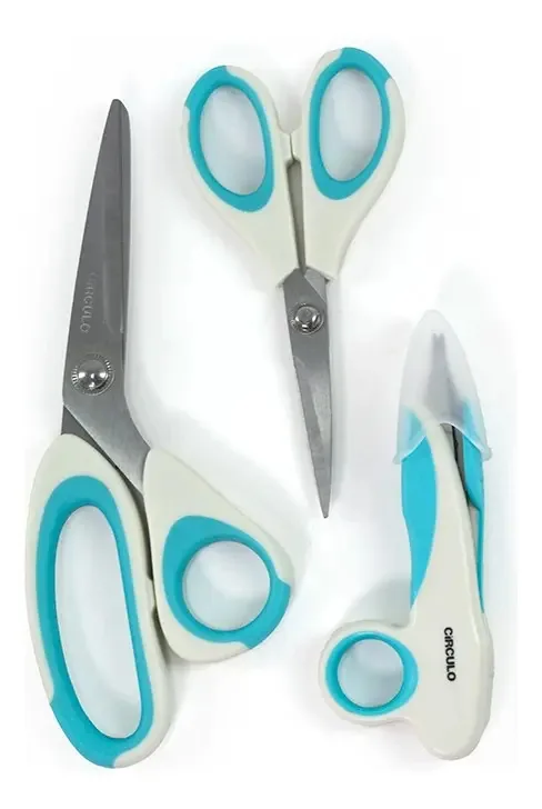 Kit 3 Tesouras Círculo Comfort para Costura e Artesanato Cor Tifanny