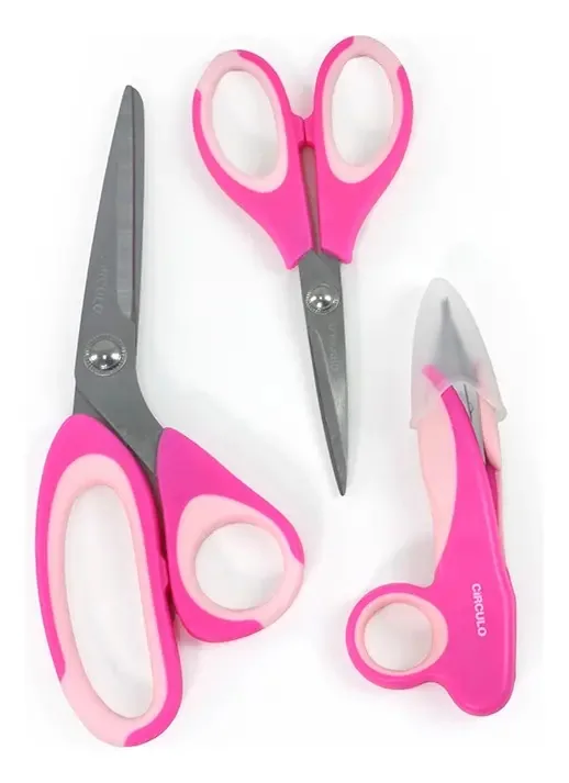 Kit 3 Tesouras Comfort Círculo para Costura e Artesanato Cor Pink/Rosa