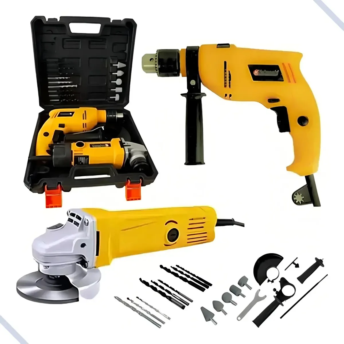 Kit Furadeira Parafusadeira + Esmerilhadeira Nakasaki 800W Amarelo