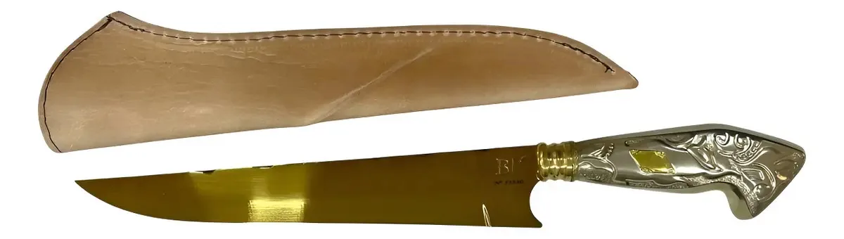 Faca BV Cambicho 10" Alpaca Ouro Aço Cirúrgico 420 Gaúcha