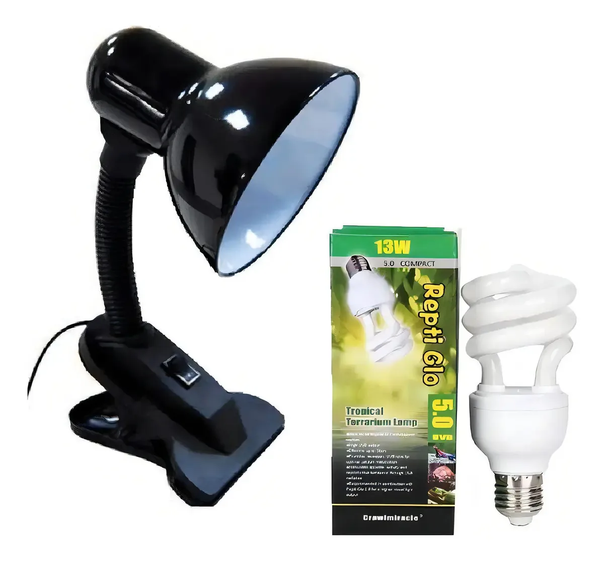 Luminária Clip + Lâmpada Uva Uvb 5.0 Repti Glo