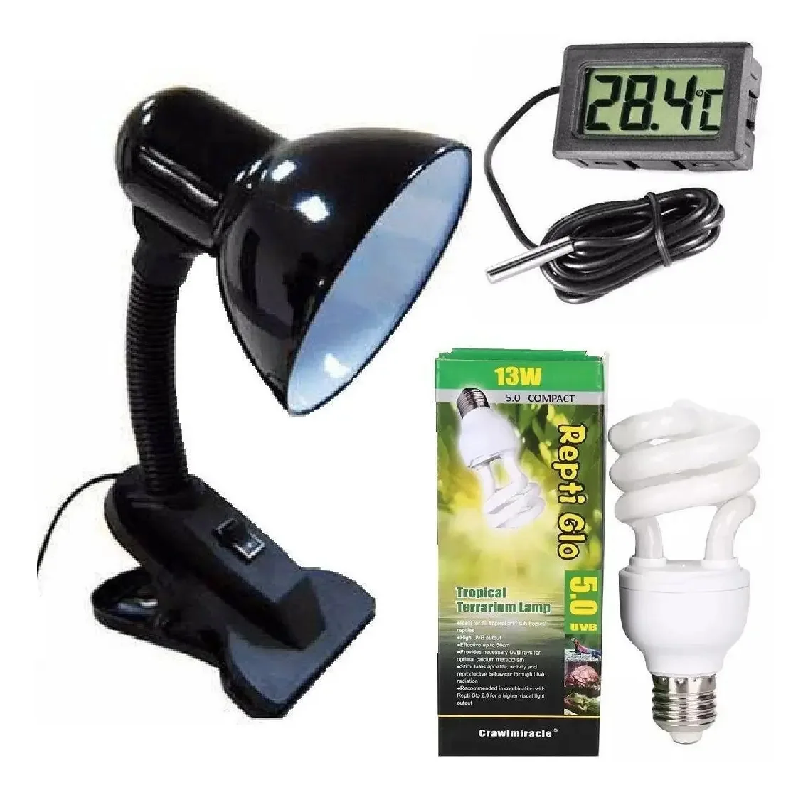 Luminaria Com Lampada Uvb 5.0 Termometro Digital Kit