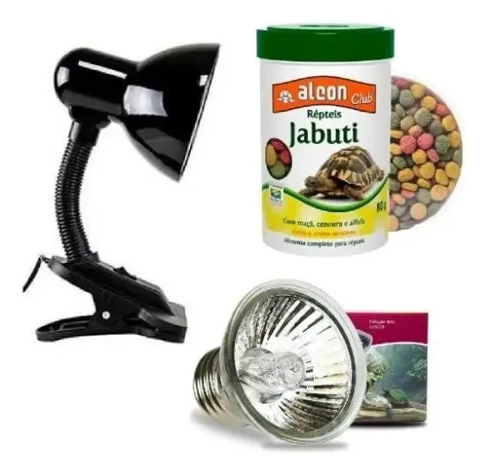 Kit Jabuti Luminária Lâmpada Uva Uvb 3.0 Ração Alcon 110v 50w