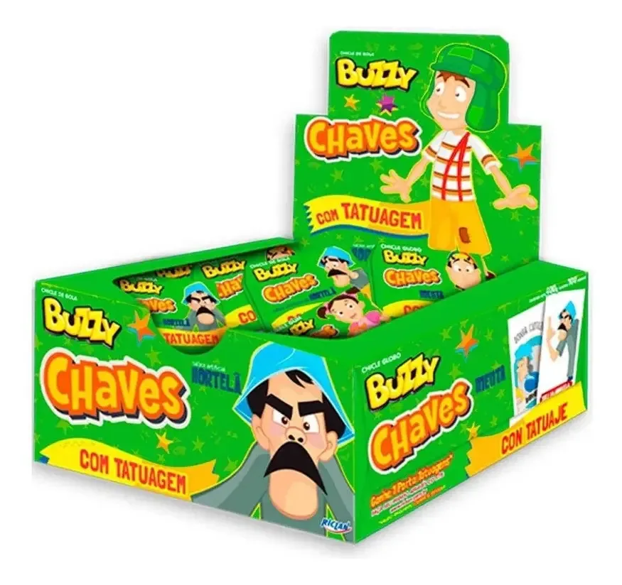 Chiclete Buzzy Chaves Hortelã 100 Unidades Figurinhas Porta Figurinhas