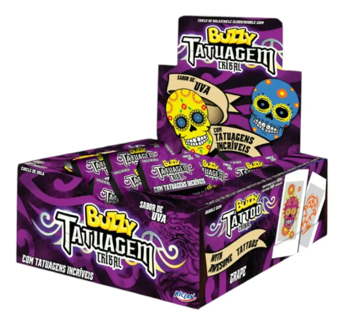Chicle Buzzy Tattoo Tribal Uva 100un Riclan