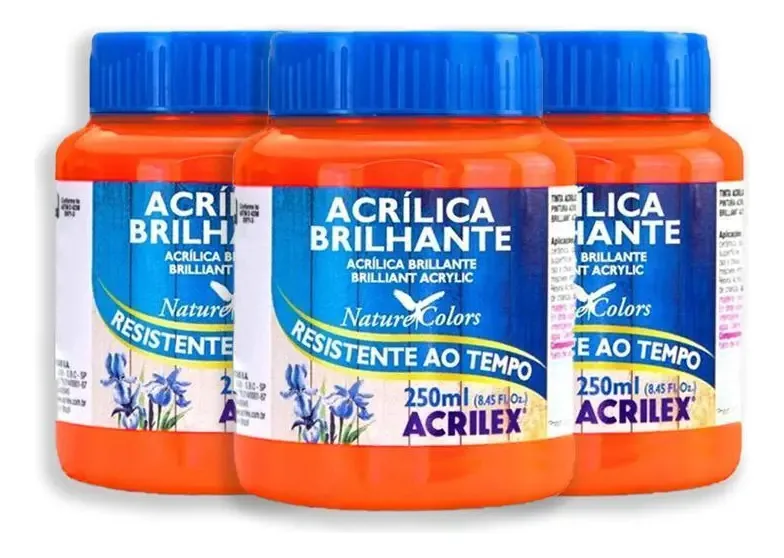 Kit 3 Tintas Acrílica Brilhante 250ml Laranja 517 Acrilex