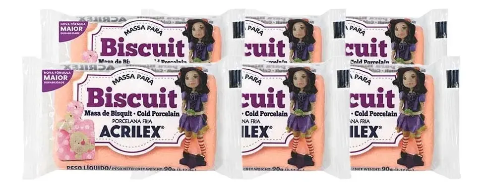 Kit Massa Para Biscuit 90g Com 6un Pêssego Acrilex
