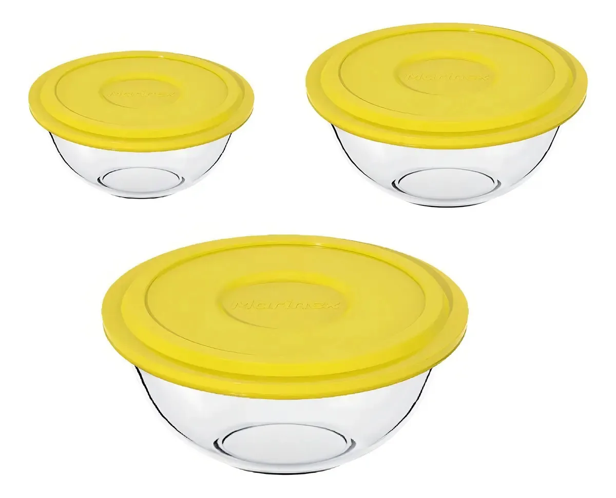 Conjunto De 3 Tigelas Plus Com Tampa Begônia Por Marinex