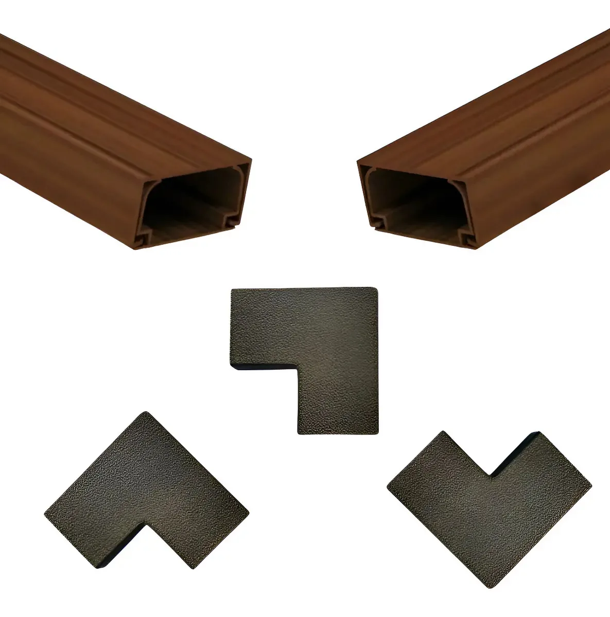 2 Canaletas Pvc C/ Dupla-face Mogno 4m + 3 Cotovelos Planos