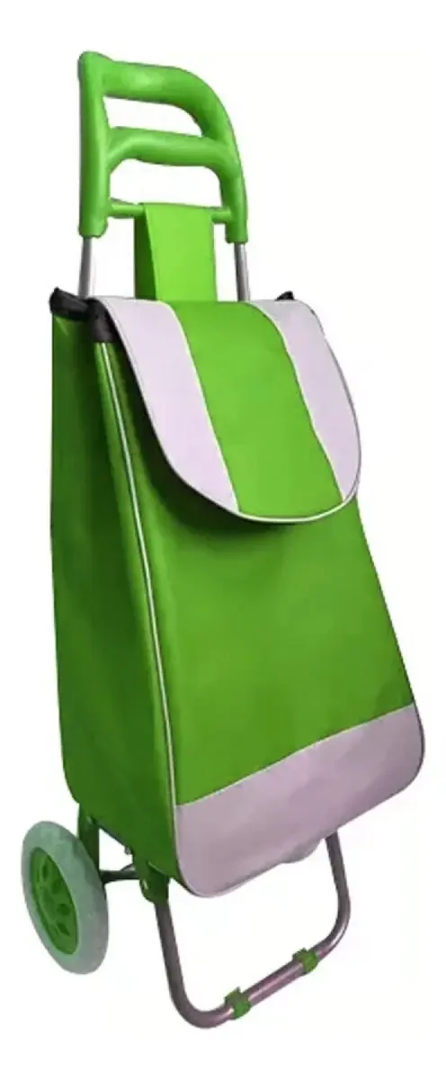 Carrinho de compras verde com rodas