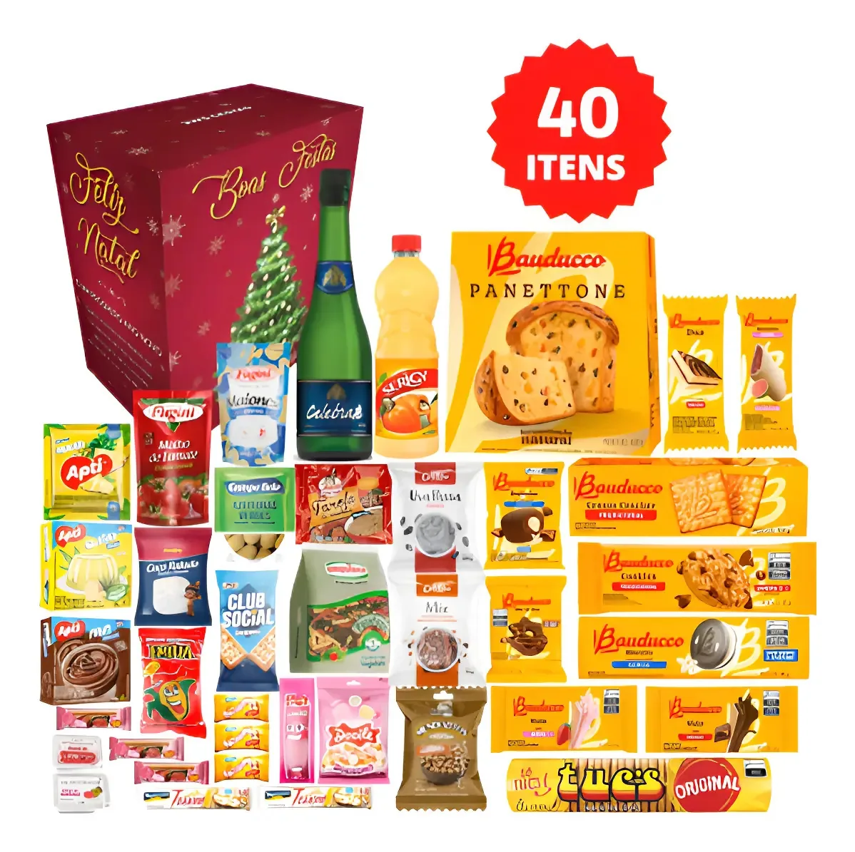 Cesta De Natal Grande 40 Itens C/ Itens Da Bauducco Panetone