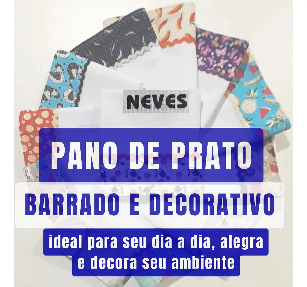Kit 5 Panos de Prato Algodão Neves Barrado Branco 45x65cm
