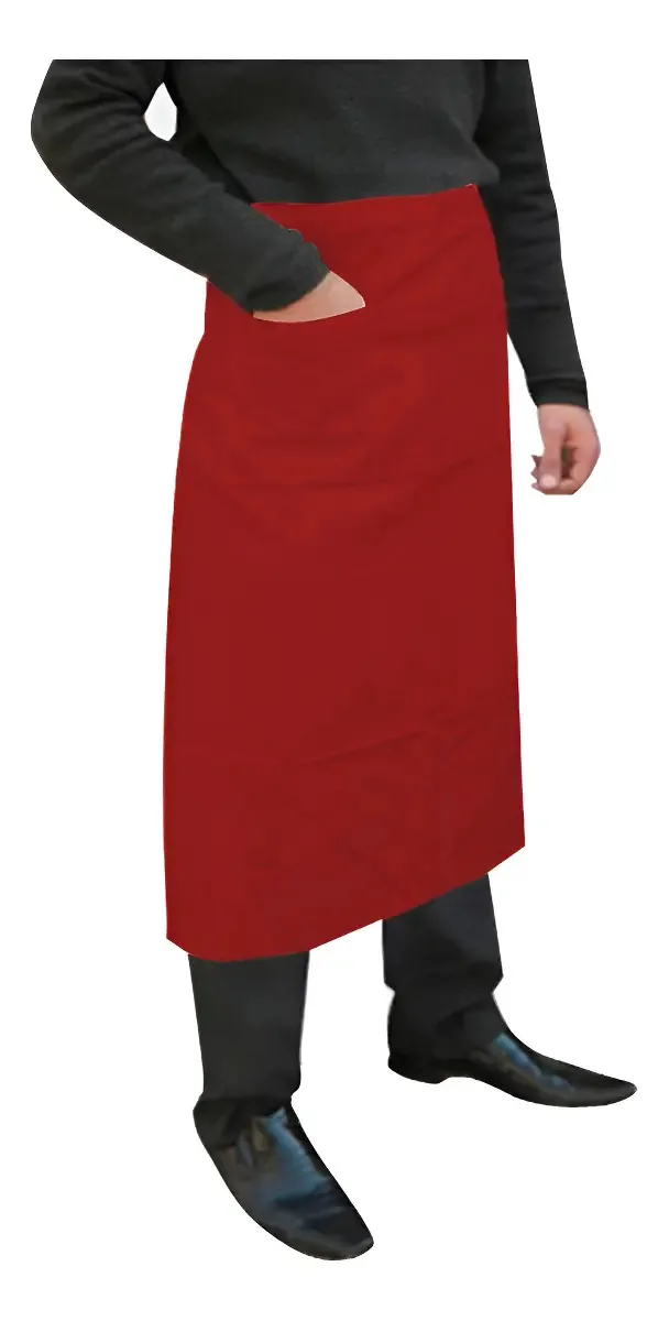 Kit 8 Aventais Brim Cintura C/ 1 Bolso Algodão Atendimento Cor Vermelho