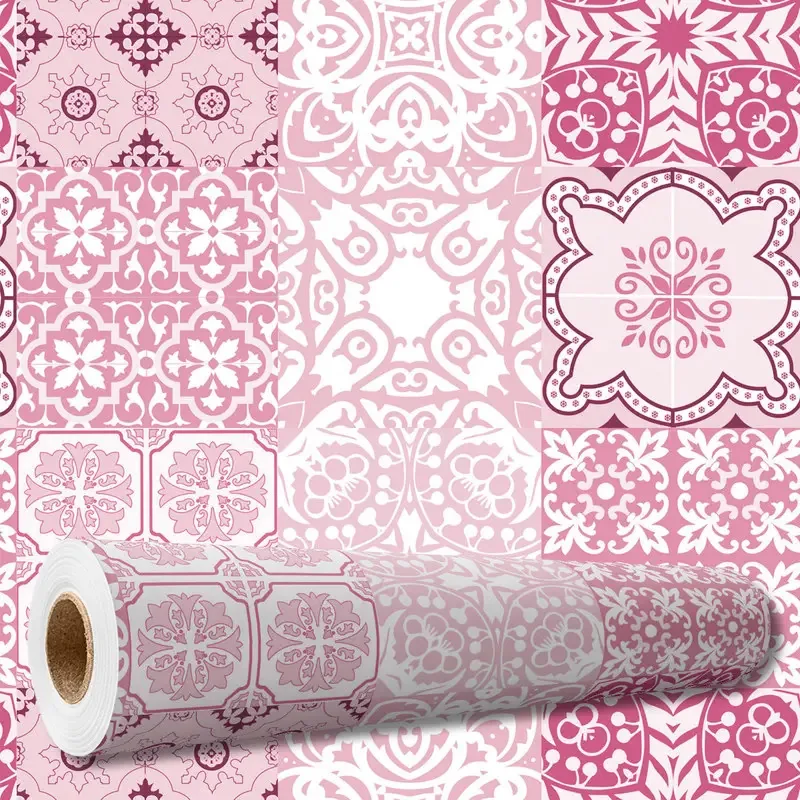 Adesivo Decorativo 3 Mts Papel Parede Azulejo Português Rosa Box Cozinha Banheiro Lavável