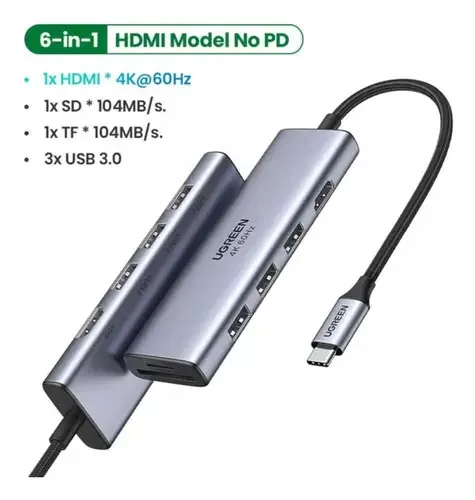 Adaptador Usb C Hub 6 Em 1 Hdmi 4k 60hz Dock Leitor Cartãosd