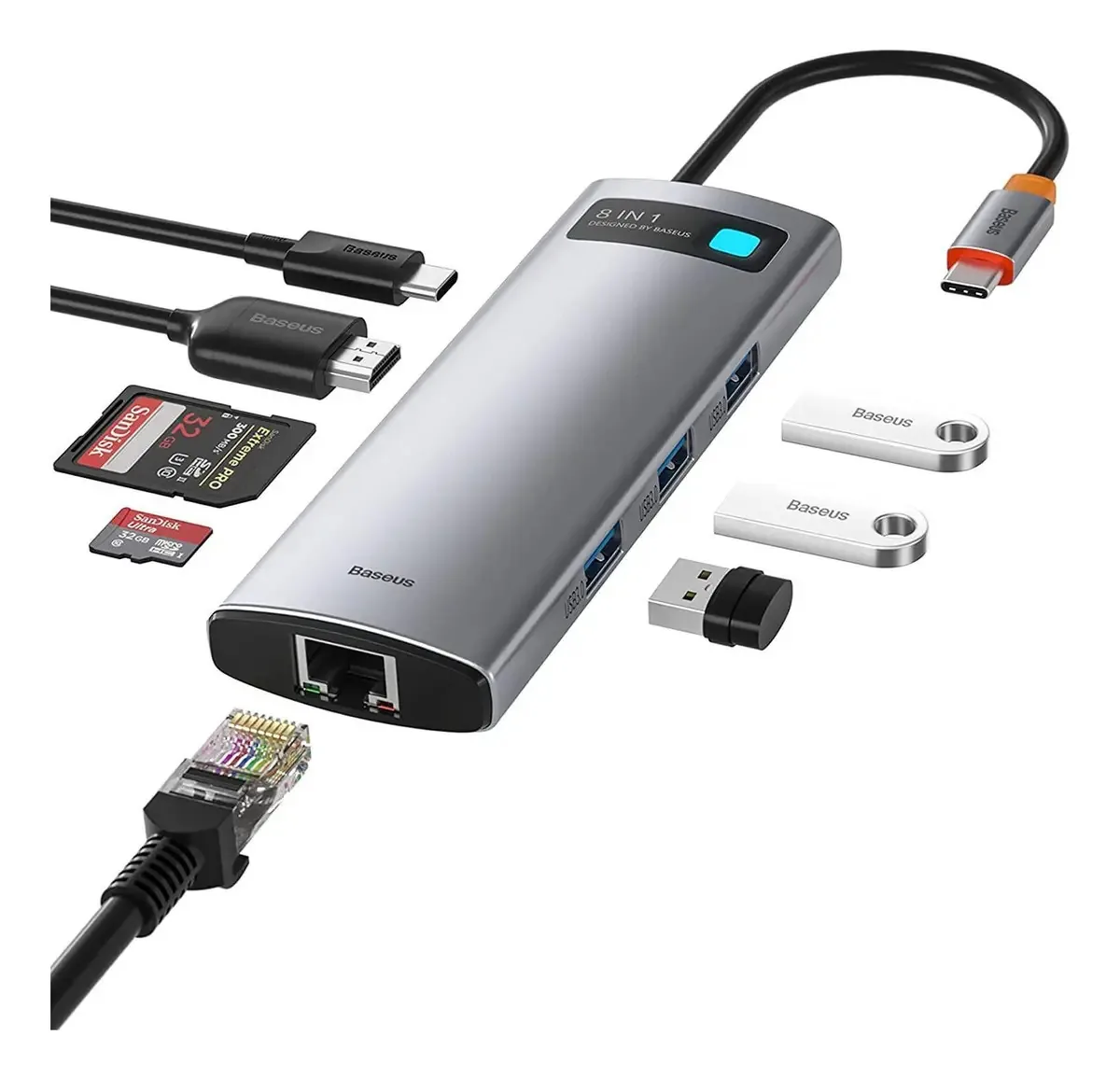Hub Adaptador Usb 3.0 Tipo C 8 Em1 Hdmi 4k 100w Thunderbolt