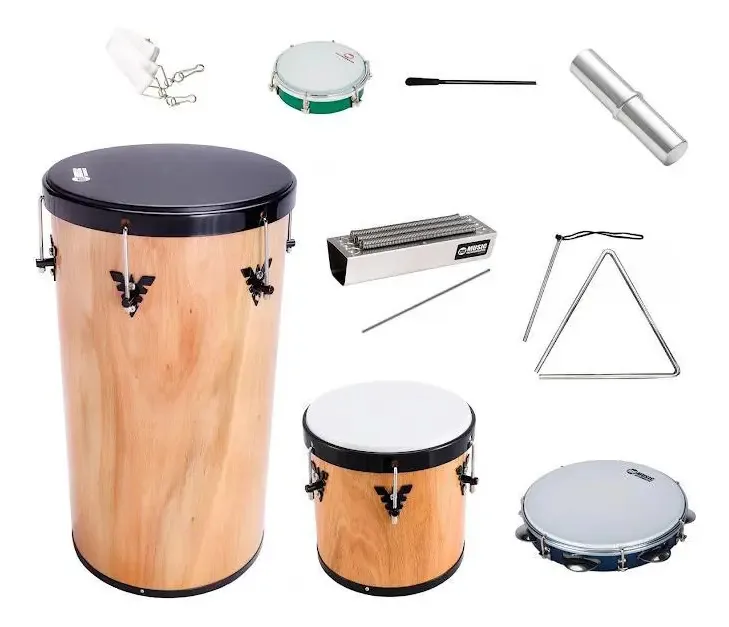Kit Percussão Md: Tan-tam Repique Reco Pandeiro Tamborim