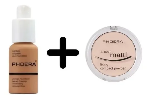 Base de maquiagem em creme Phoera Pó e Base Pó Compacto Phoera Pó Phoera e Base Phoera tom creme - kit de 2 unidades de 30mL 28.35g