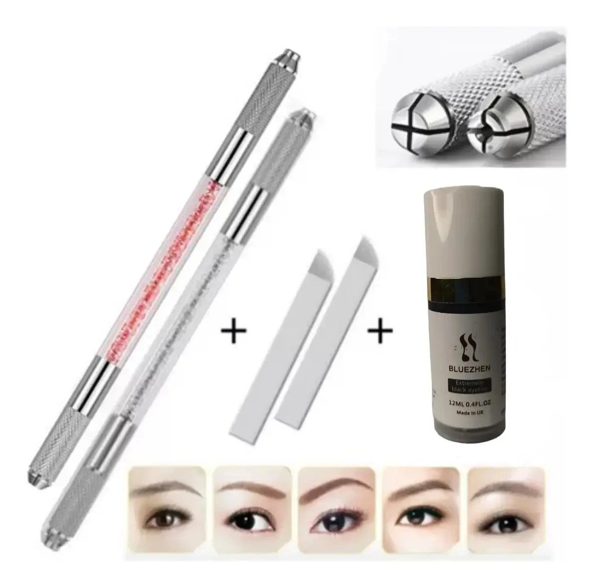 2 Caneta Tebori Microblading + Pigmento+ 2 Agulhas 12 Flex Cor Extremely Black Eyeline