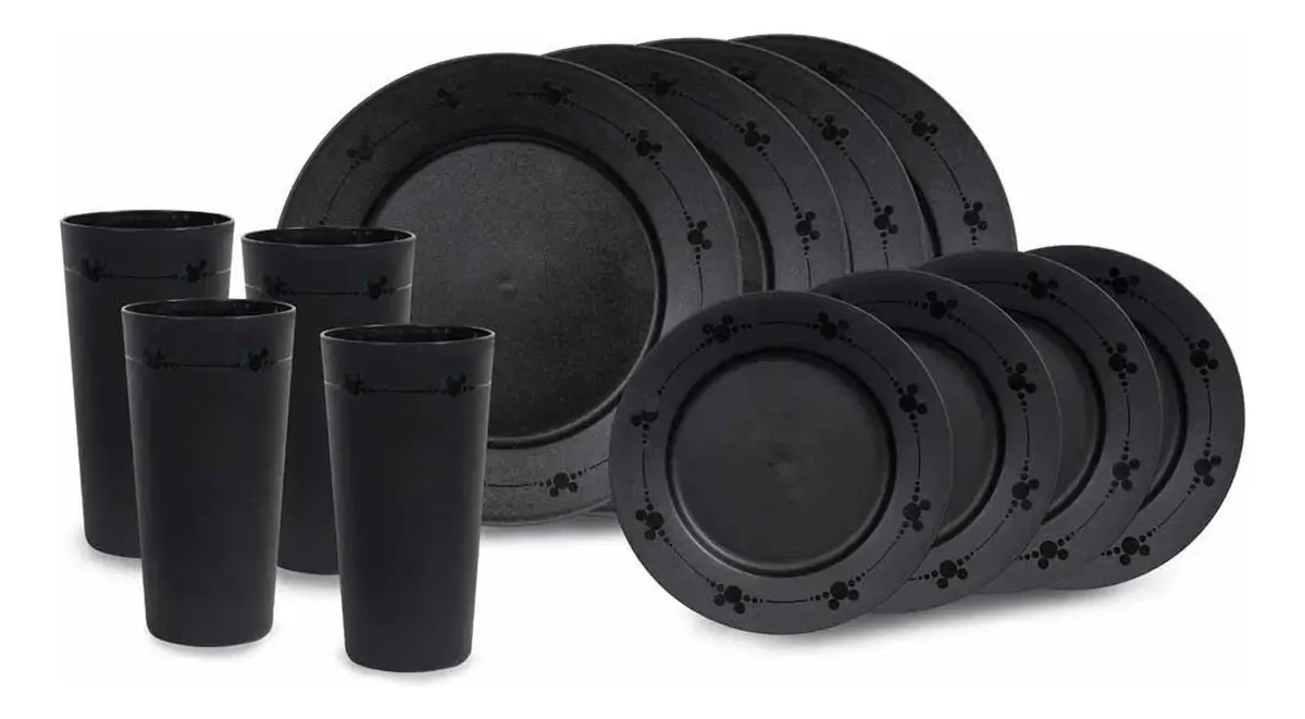 Conjunto De Pratos E Copos Com 12pçs Disney Home Preto