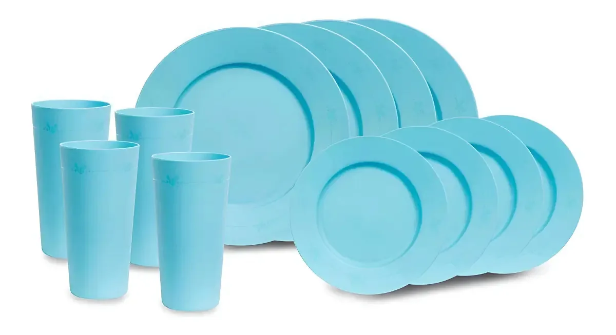 Kit Refeição Infantil Baby Go Pratos e Copos 12pçs Disney Home Azul