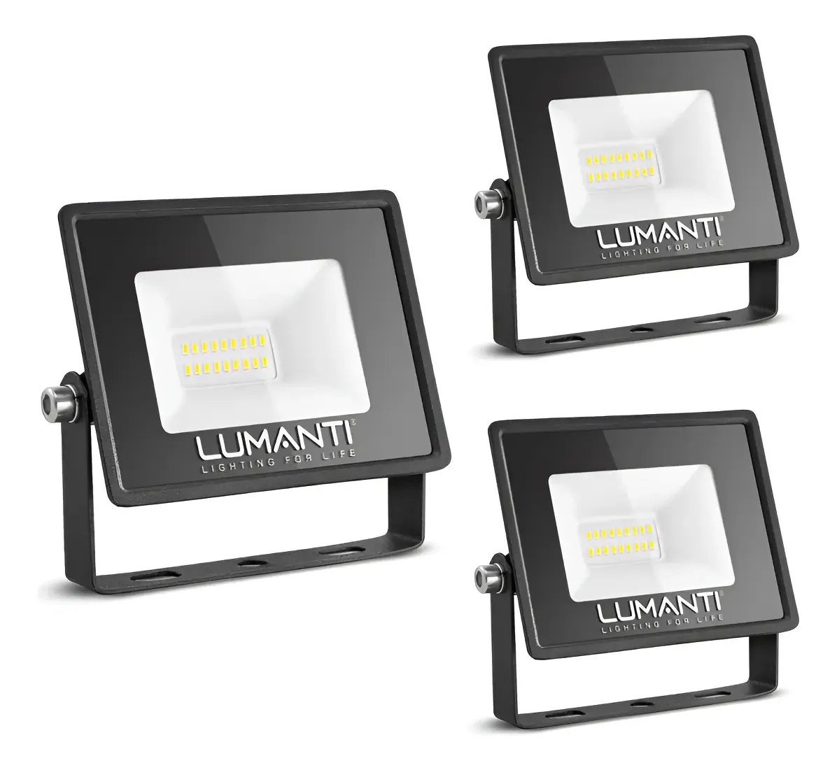 Kit 3 Refletores LED Lumanti 30W IP66 Jardim Luz Verde Preto