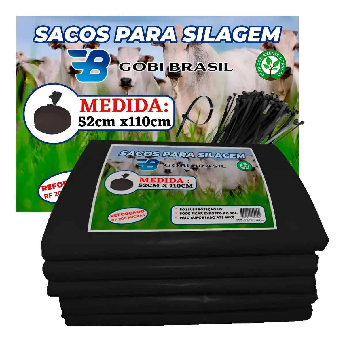 Saco De Silagem 500 Unidades + 500 Abraçadeiras Cor Preta