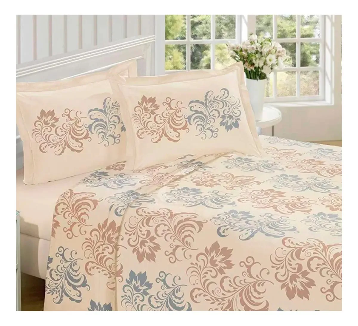 Jogo Cama 200 Fios Casal Estampado Harmonie 220x240 4 Peças