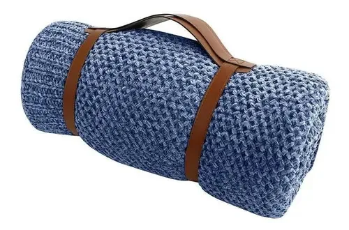 Manta Chenille Decorativa Azul Escuro