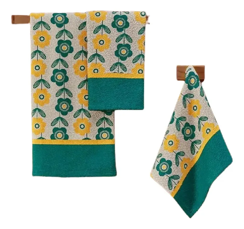 Conjunto Toalhas Banho 2 Pçs Felpuda Estampa Alvorada Floral Cor Verde