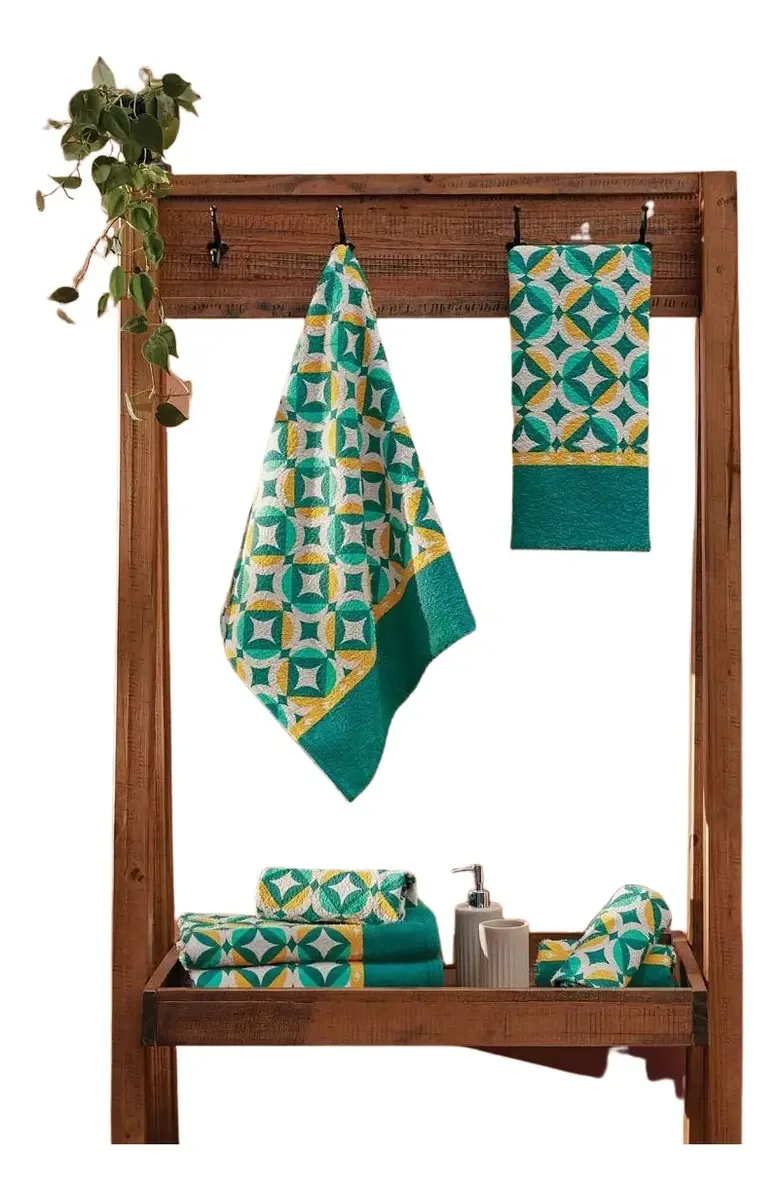 Conjunto De Toalhas Banho 02 Pçs Felpuda Alvorada Geométrico Cor Verde