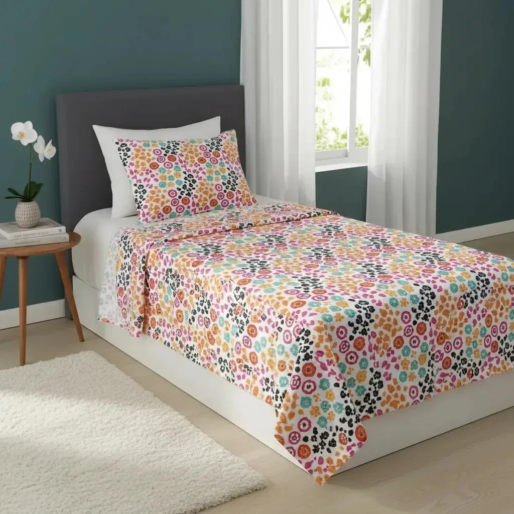 Jogo Cama Solteiro Estampado Pop Flô Algodão 3 Peças Lepper