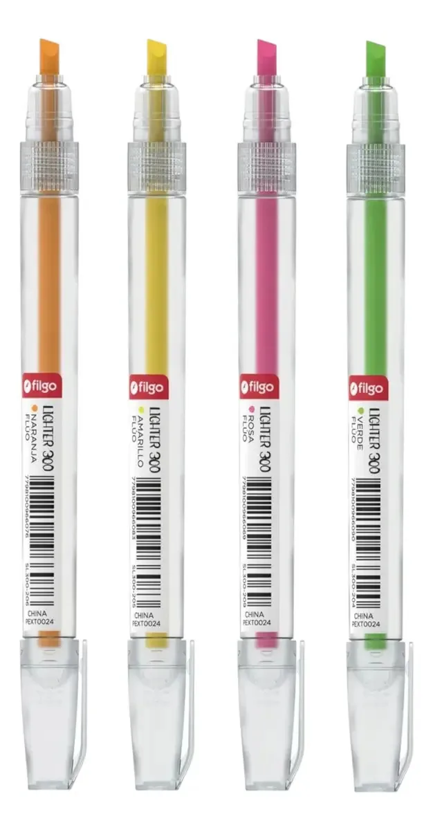 4 iluminadores Filgo Lighter, 300 cores fluorescentes