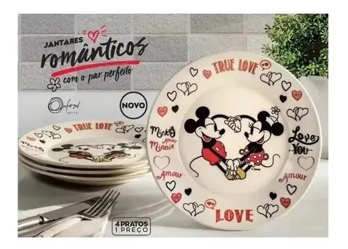 Conjunto De Pratos Mickey Cor Branco Estampado